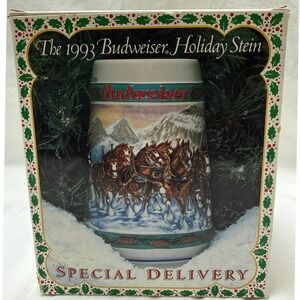 Vintage 1993 Budweiser Holiday Beer Stein Special Delivery With Box &‎ COA
